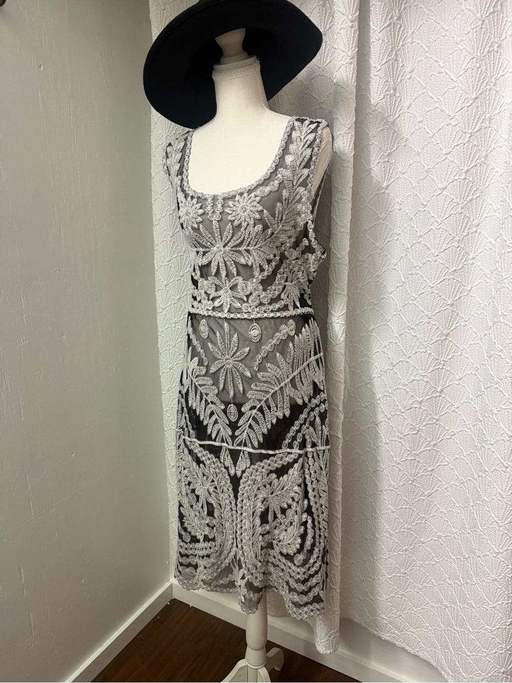 L&B Black Dress with Ivory Lace Overlay Midi